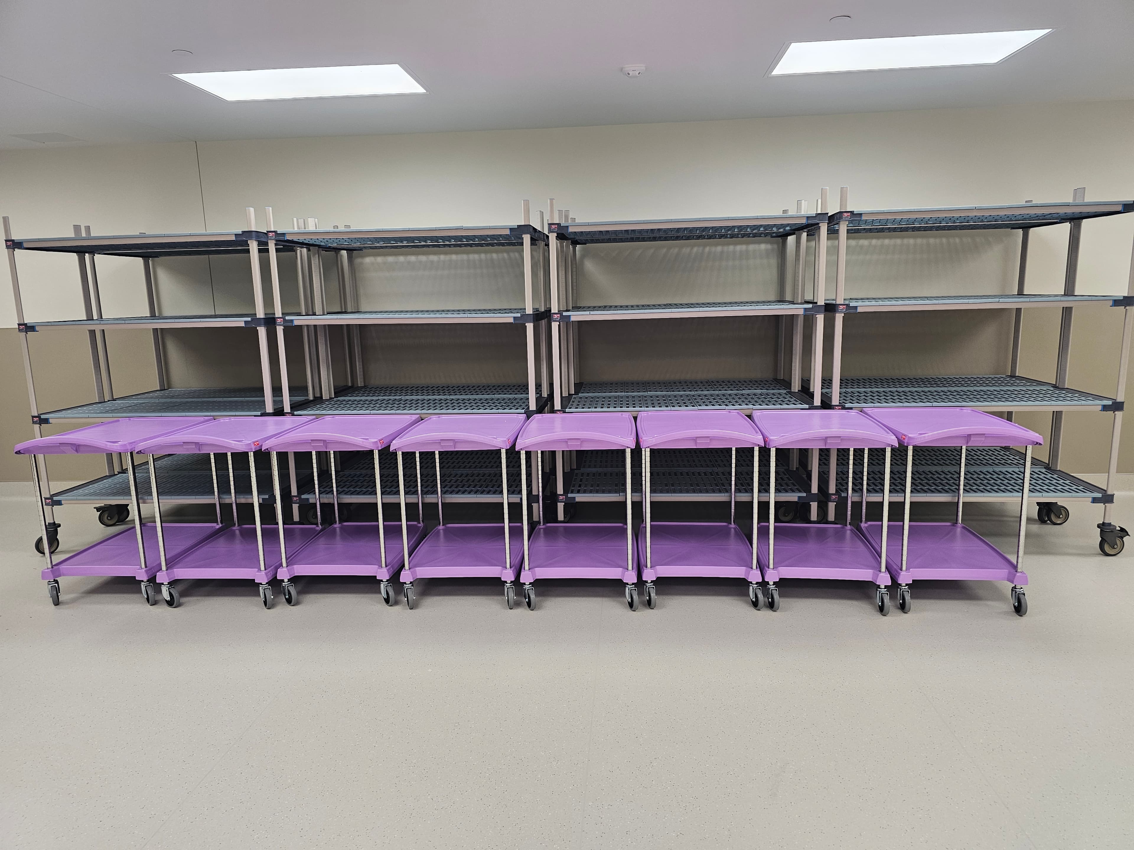 Assembled sterile processing transport racks and carts